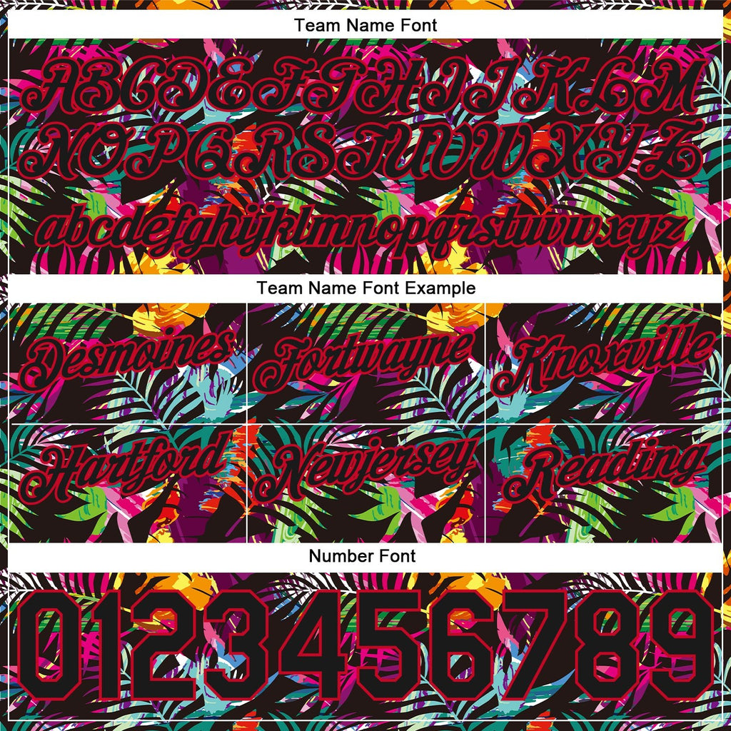 Custom Black Black-Red 3D Pattern Design Tropical Palm Leaves Authentic Basketball Shorts photo 2