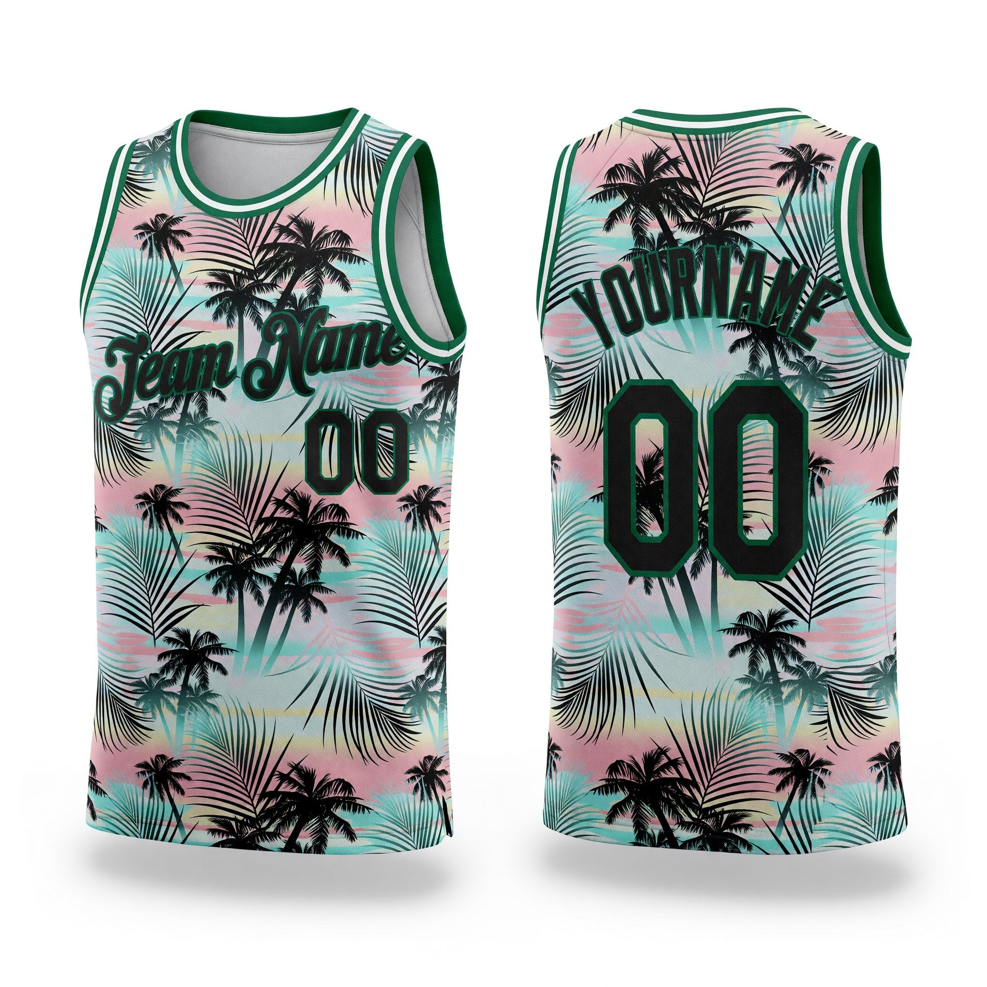 Custom Black Black-Kelly Green 3D Pattern Tropical Hawaii Palm Leaves Authentic Basketball Jersey
