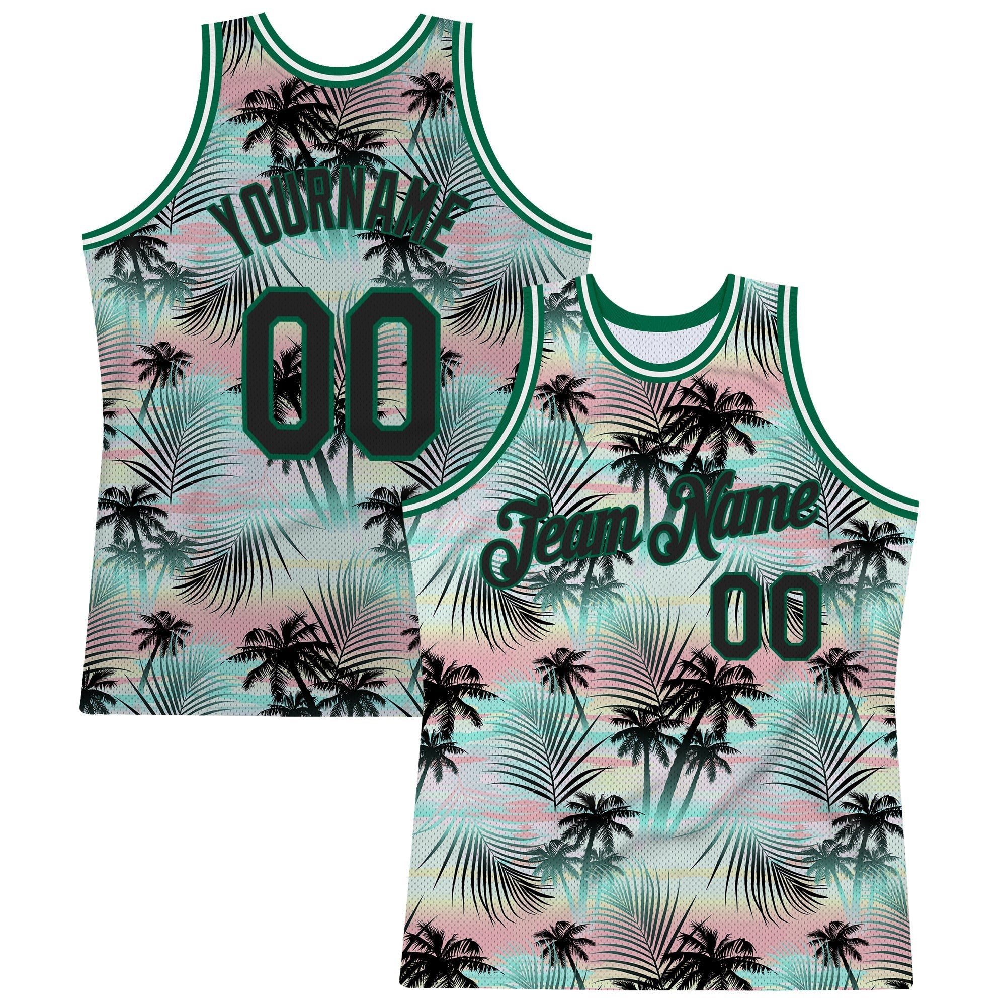Custom Black Black-Kelly Green 3D Pattern Tropical Hawaii Palm Leaves Authentic Basketball Jersey photo 1