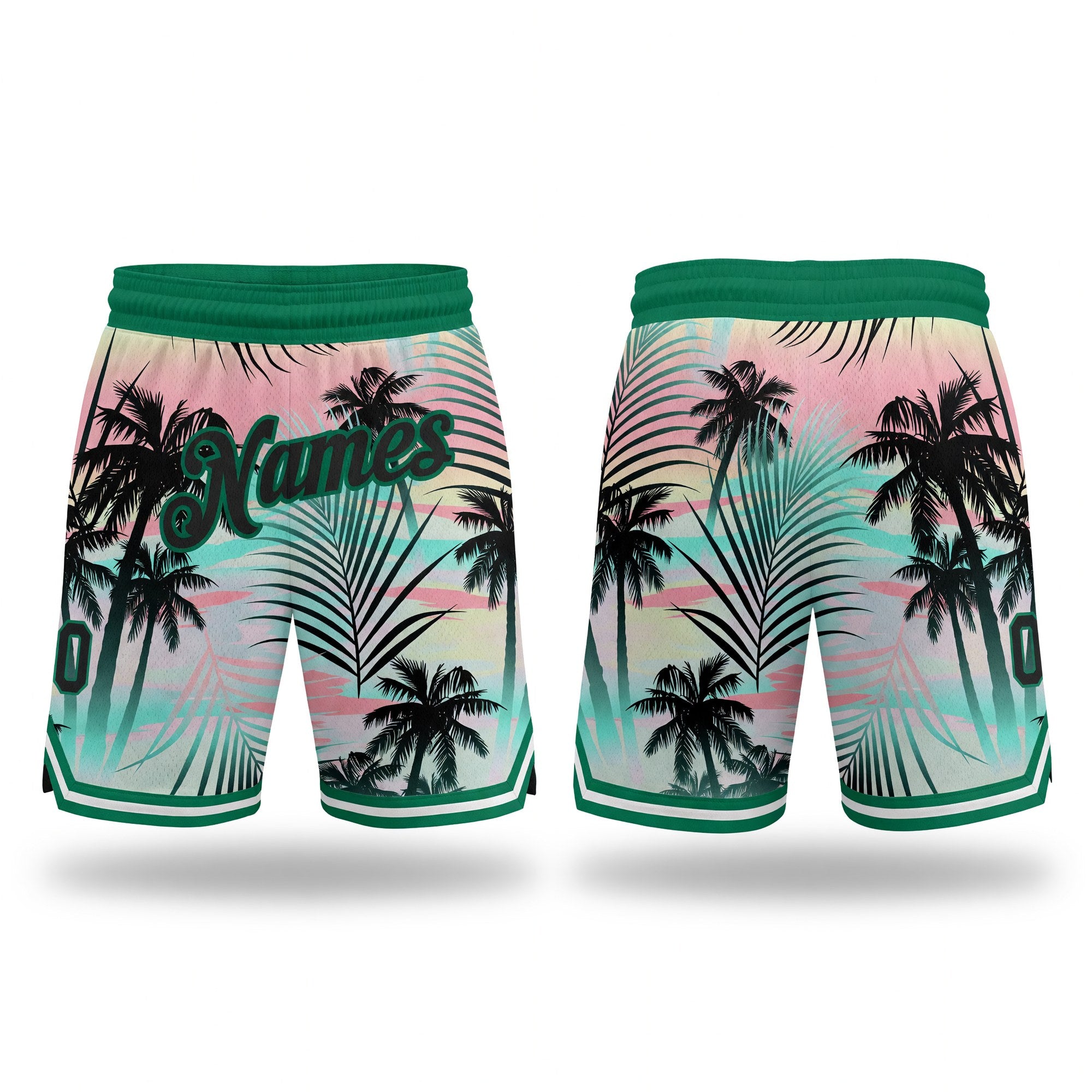 Custom Black Black-Kelly Green 3D Pattern Design Tropical Palm Leaves Authentic Basketball Shorts