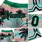 Custom Black Black-Kelly Green 3D Pattern Design Tropical Palm Leaves Authentic Basketball Shorts detail