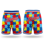Custom Black Red-Royal 3D Pattern Design Autism Supporter Awareness Puzzle Pieces Authentic Basketball Shorts