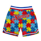 Custom Black Red-Royal 3D Pattern Design Autism Supporter Awareness Puzzle Pieces Authentic Basketball Shorts photo 1
