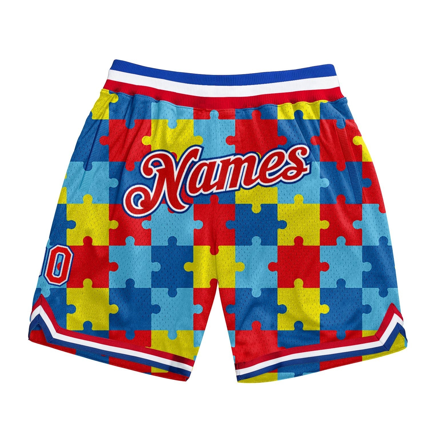 Custom Black Red-Royal 3D Pattern Design Autism Supporter Awareness Puzzle Pieces Authentic Basketball Shorts photo 1