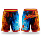 Custom Black Red-Gold 3D Pattern Design Flame Authentic Basketball Shorts
