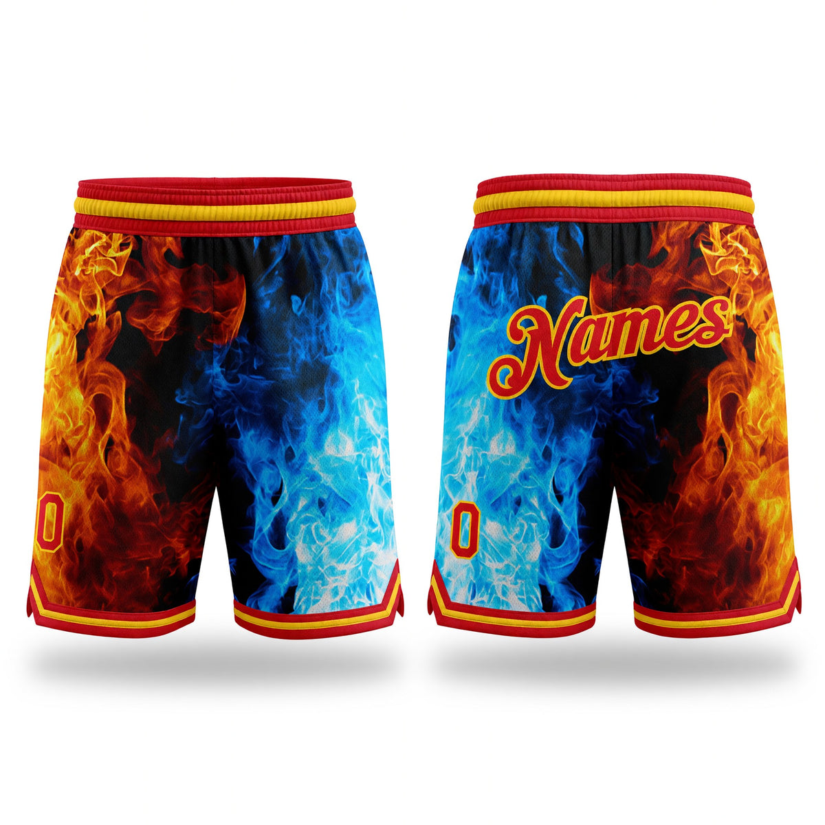Custom Black Red-Gold 3D Pattern Design Flame Authentic Basketball Shorts