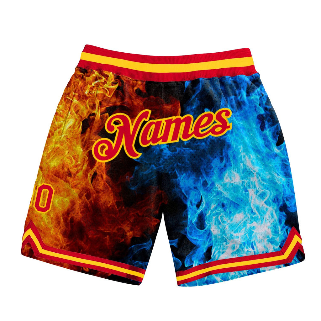 Custom Black Red-Gold 3D Pattern Design Flame Authentic Basketball Shorts photo 1
