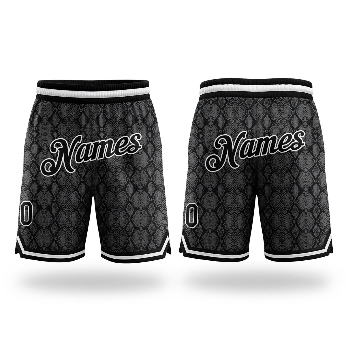 Custom Black Black-White 3D Pattern Design Snakeskin Authentic Basketball Shorts