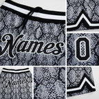 Custom Black Black-White 3D Pattern Design Snakeskin Authentic Basketball Shorts detail