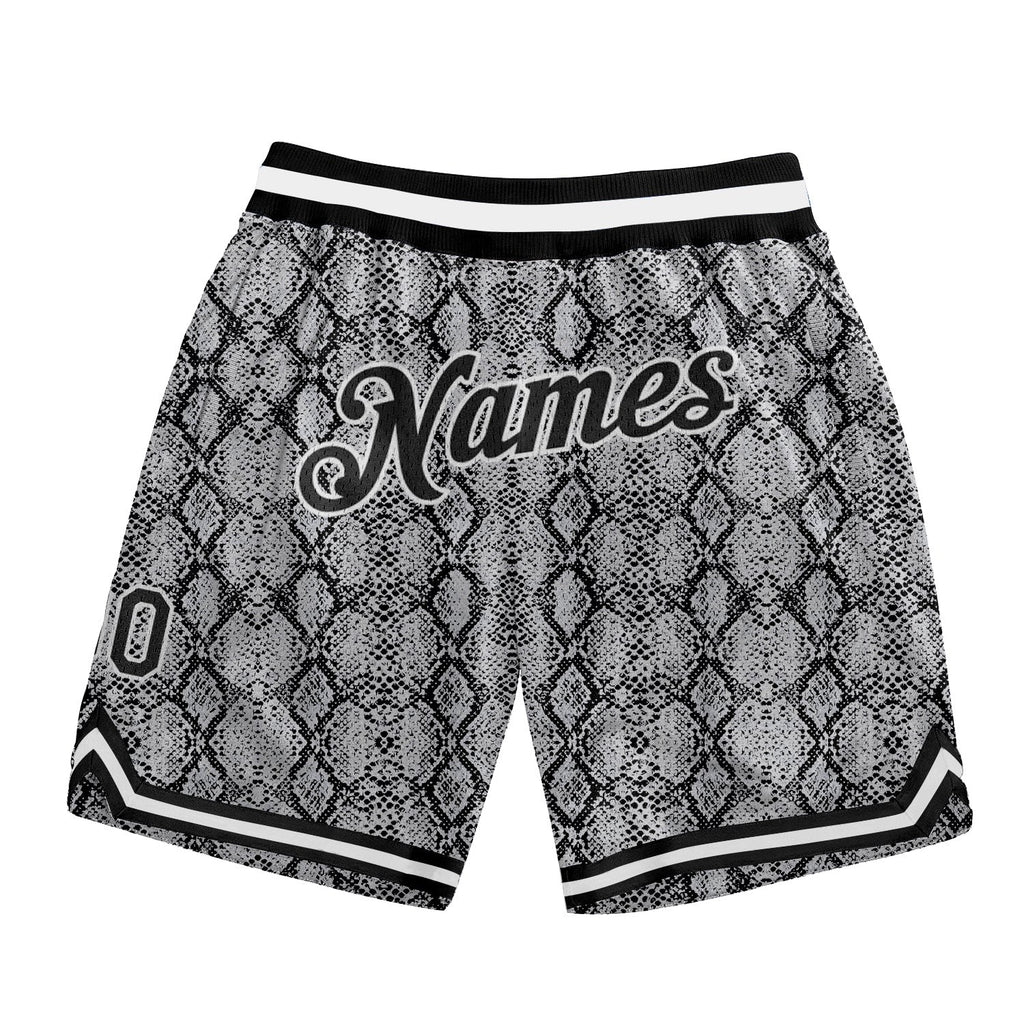 Custom Black Black-White 3D Pattern Design Snakeskin Authentic Basketball Shorts photo 1