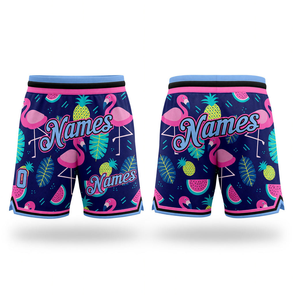 Custom Black Light Blue-Pink 3D Pattern Design Hawaii Flamingo Authentic Basketball Shorts