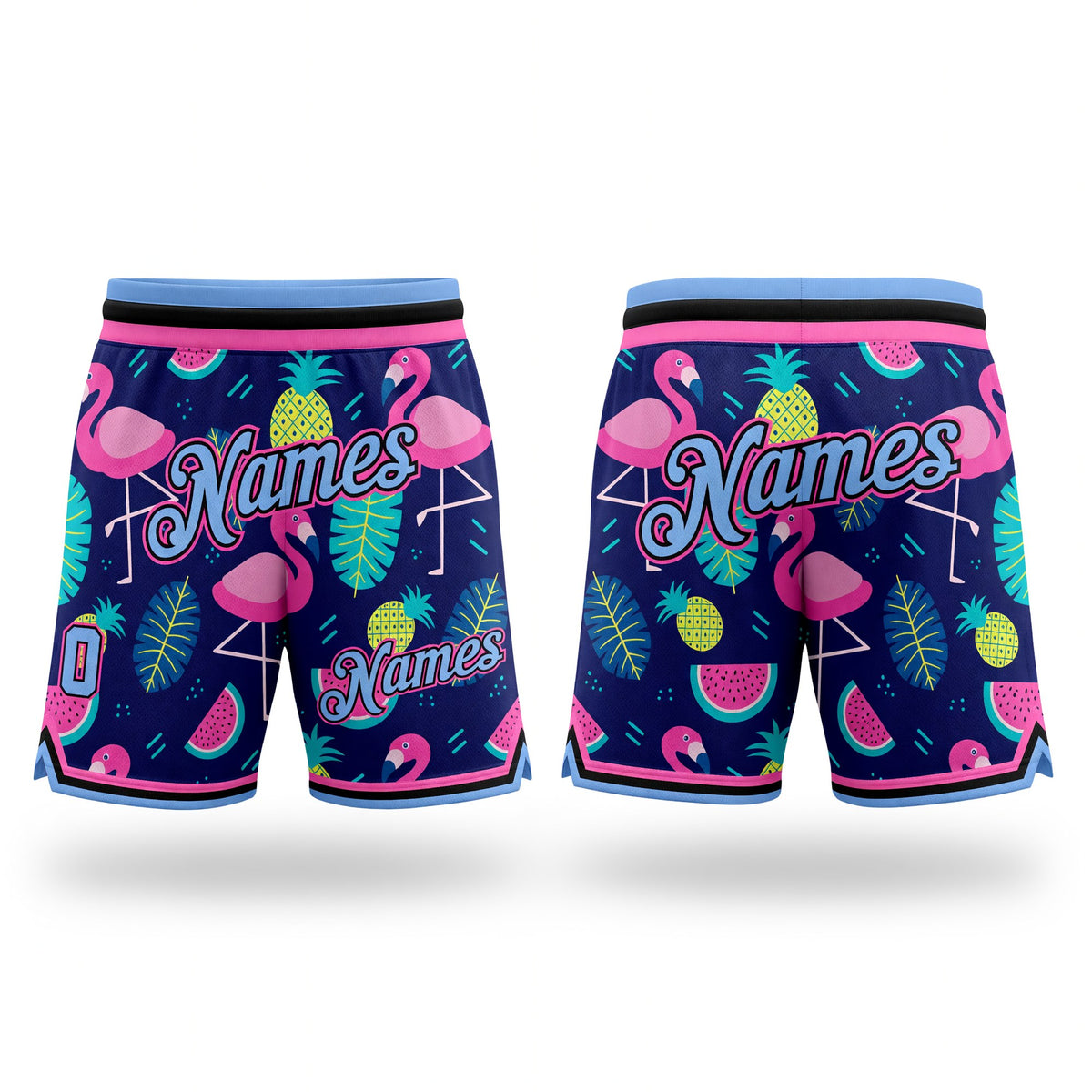 Custom Black Light Blue-Pink 3D Pattern Design Hawaii Flamingo Authentic Basketball Shorts