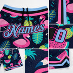 Custom Black Light Blue-Pink 3D Pattern Design Hawaii Flamingo Authentic Basketball Shorts detail