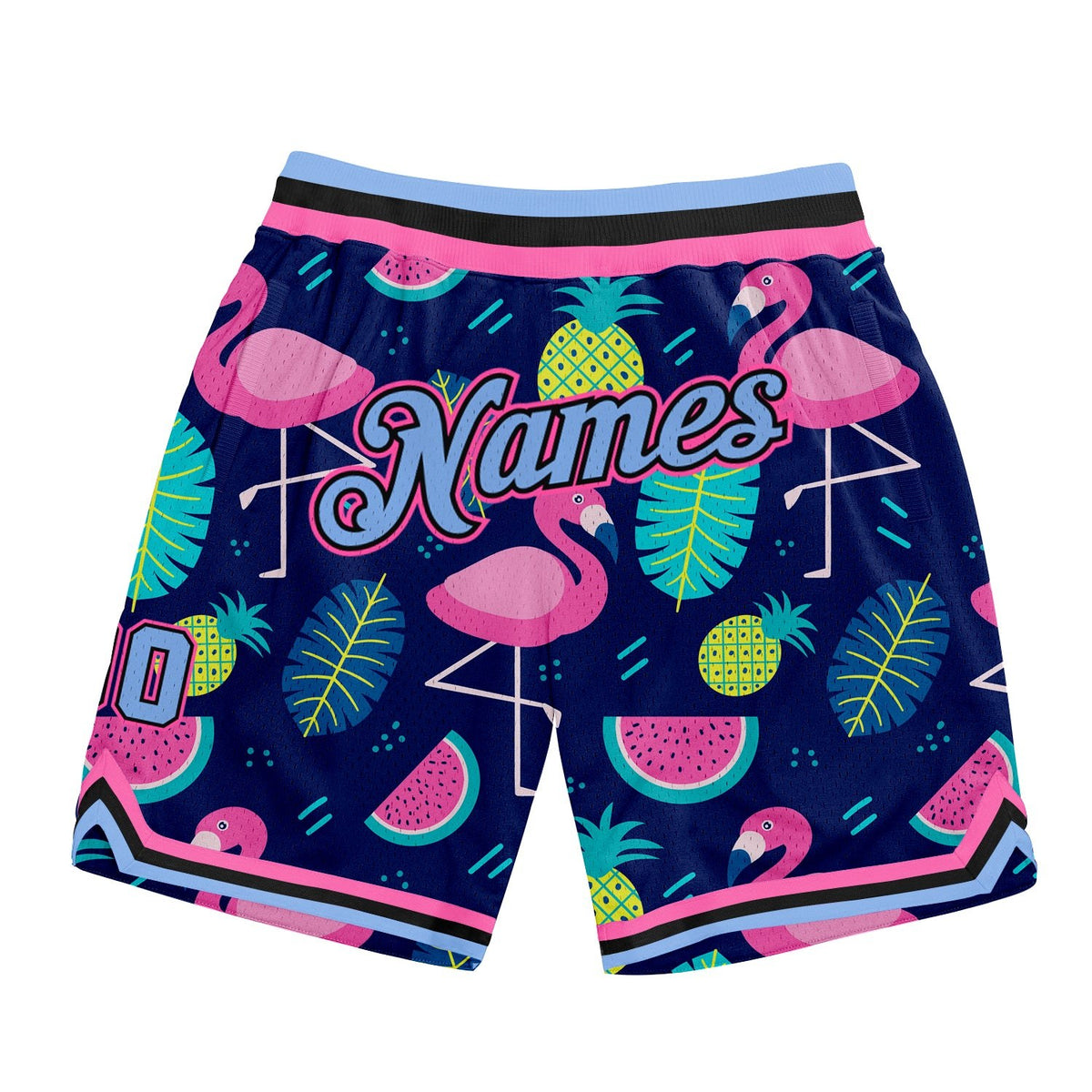 Custom Black Light Blue-Pink 3D Pattern Design Hawaii Flamingo Authentic Basketball Shorts photo 1