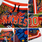 Custom Black Orange-White 3D Pattern Design Hawaii Bush Authentic Basketball Shorts detail