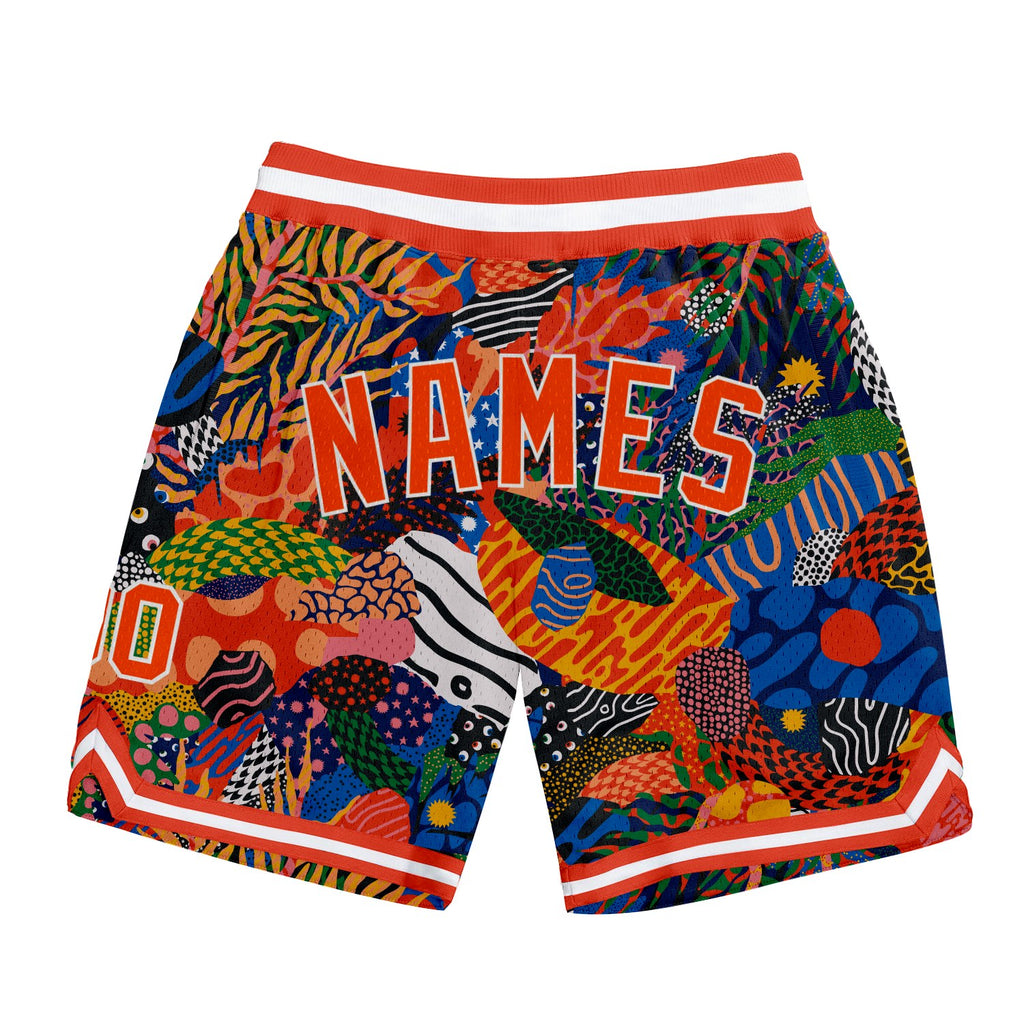 Custom Black Orange-White 3D Pattern Design Hawaii Bush Authentic Basketball Shorts photo 2