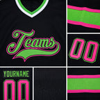 Custom Black Pink-Neon Green Hockey Jersey detail
