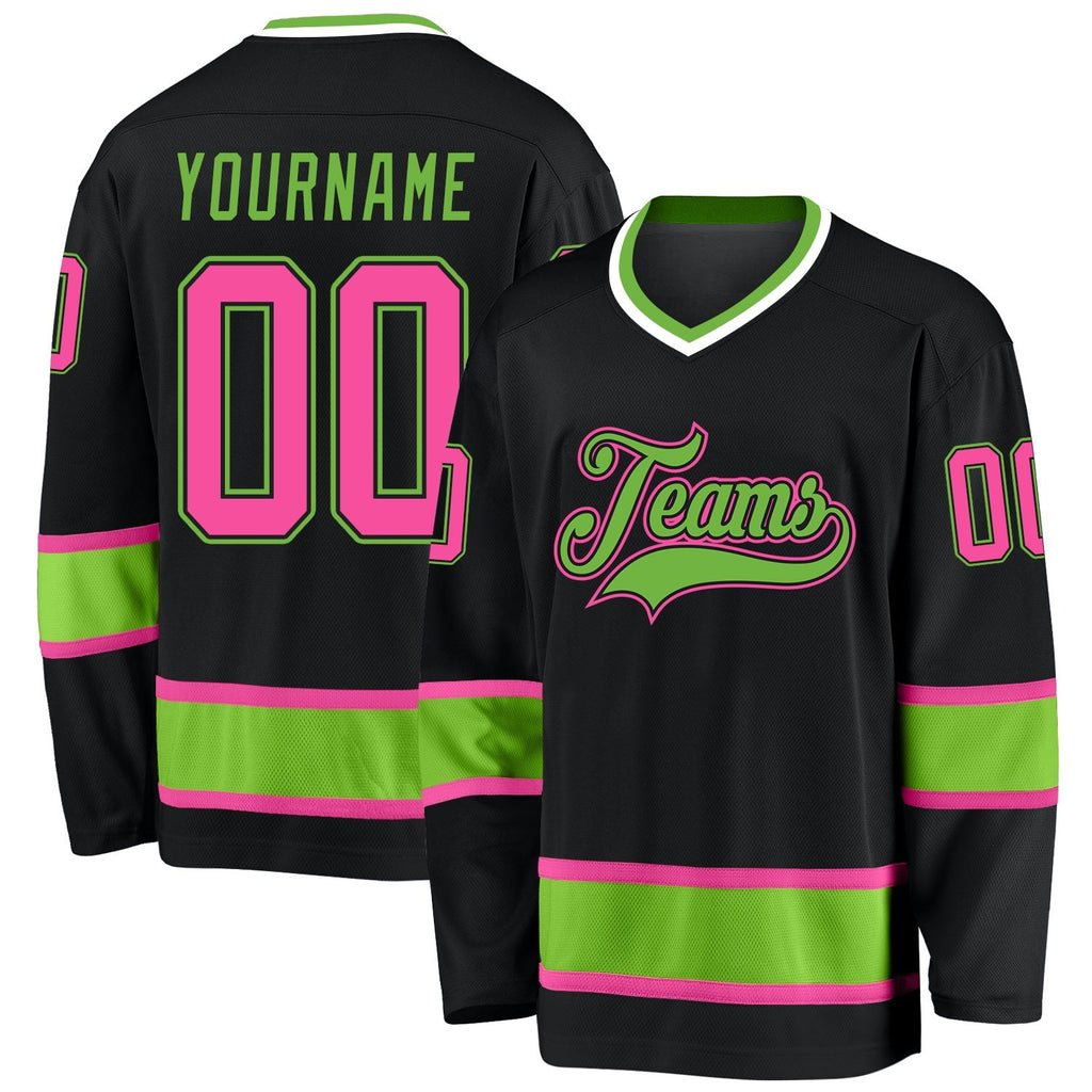 Custom Black Pink-Neon Green Hockey Jersey photo 1