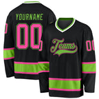 Custom Black Pink-Neon Green Hockey Jersey photo 1