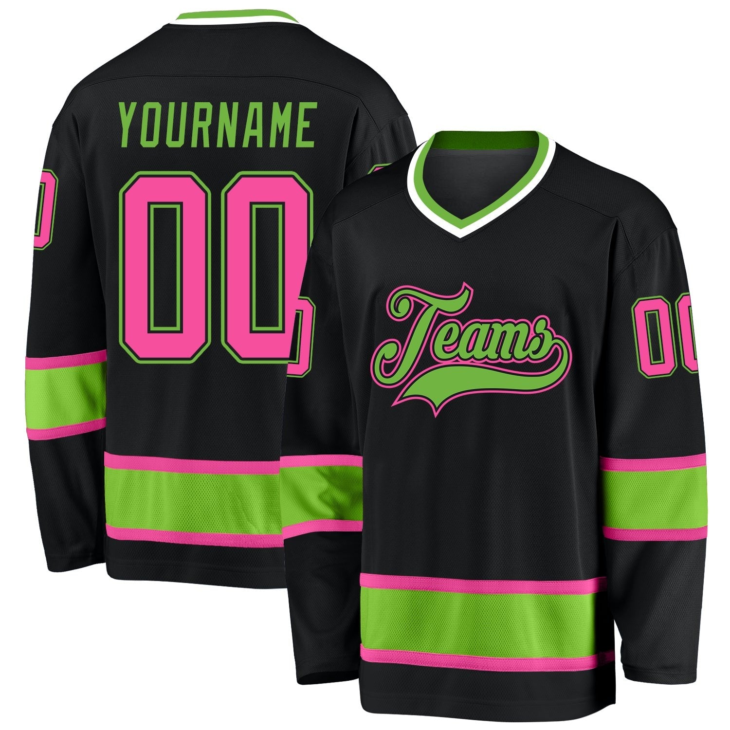 Custom Black Pink-Neon Green Hockey Jersey photo 1