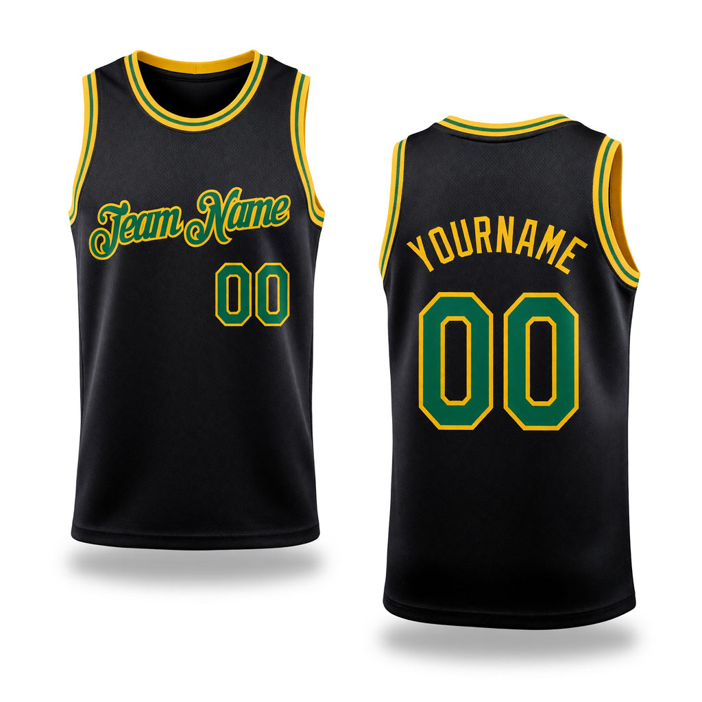 Custom Black Kelly Green-Gold Authentic Throwback Basketball Jersey
