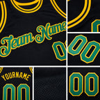Custom Black Kelly Green-Gold Authentic Throwback Basketball Jersey detail