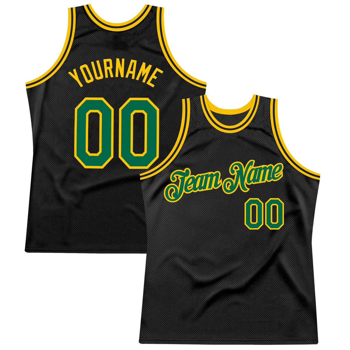 Custom Black Kelly Green-Gold Authentic Throwback Basketball Jersey photo 1