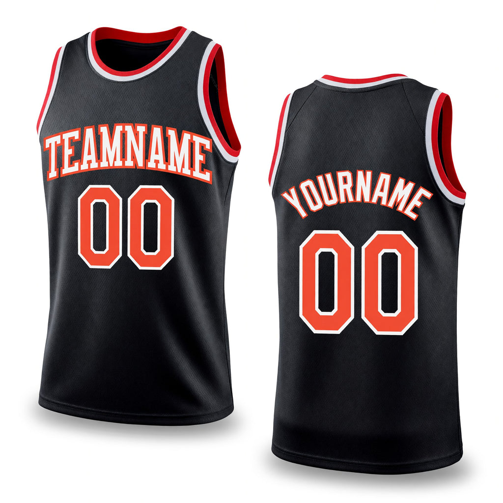 Custom Black Orange-White Authentic Throwback Basketball Jersey