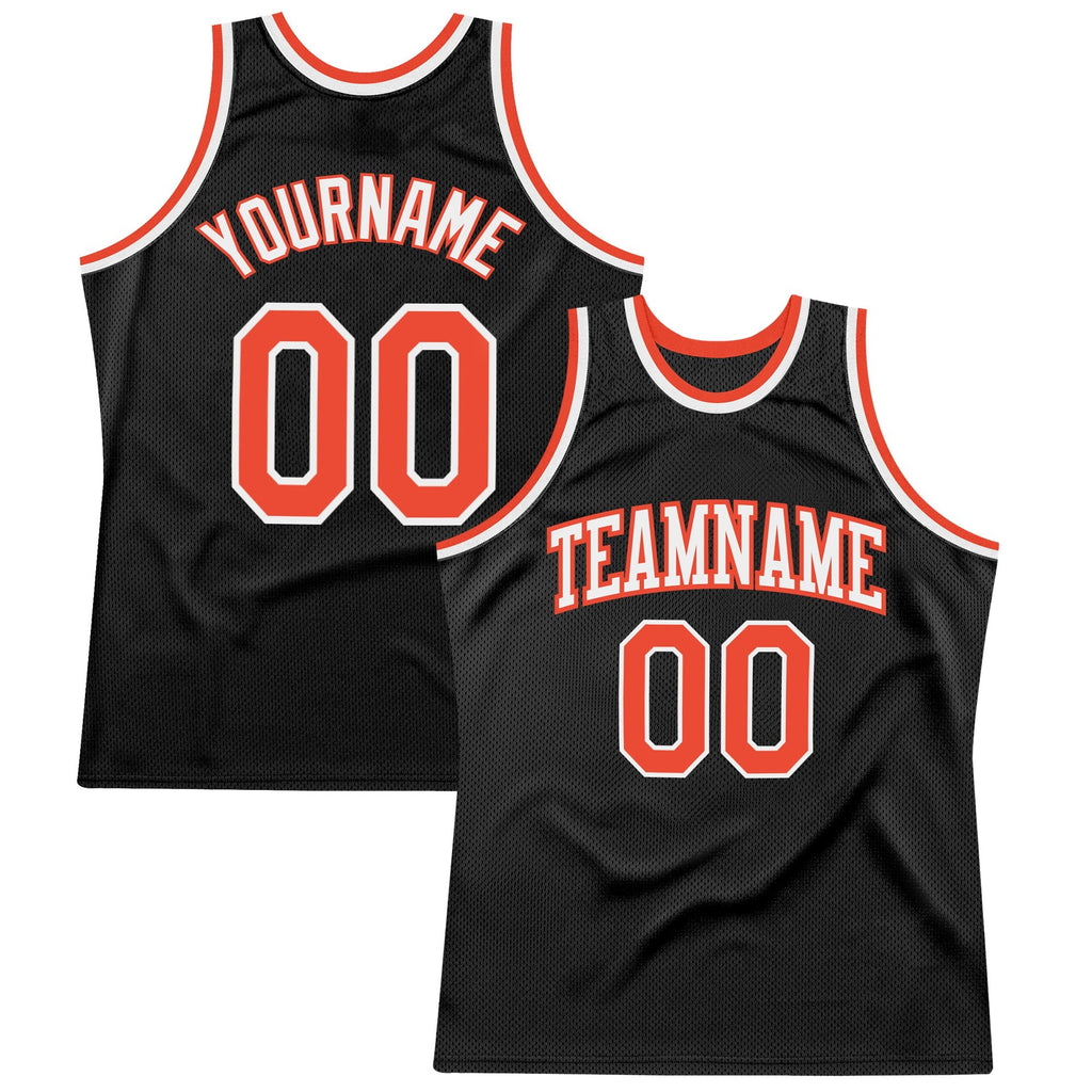 Custom Black Orange-White Authentic Throwback Basketball Jersey photo 1