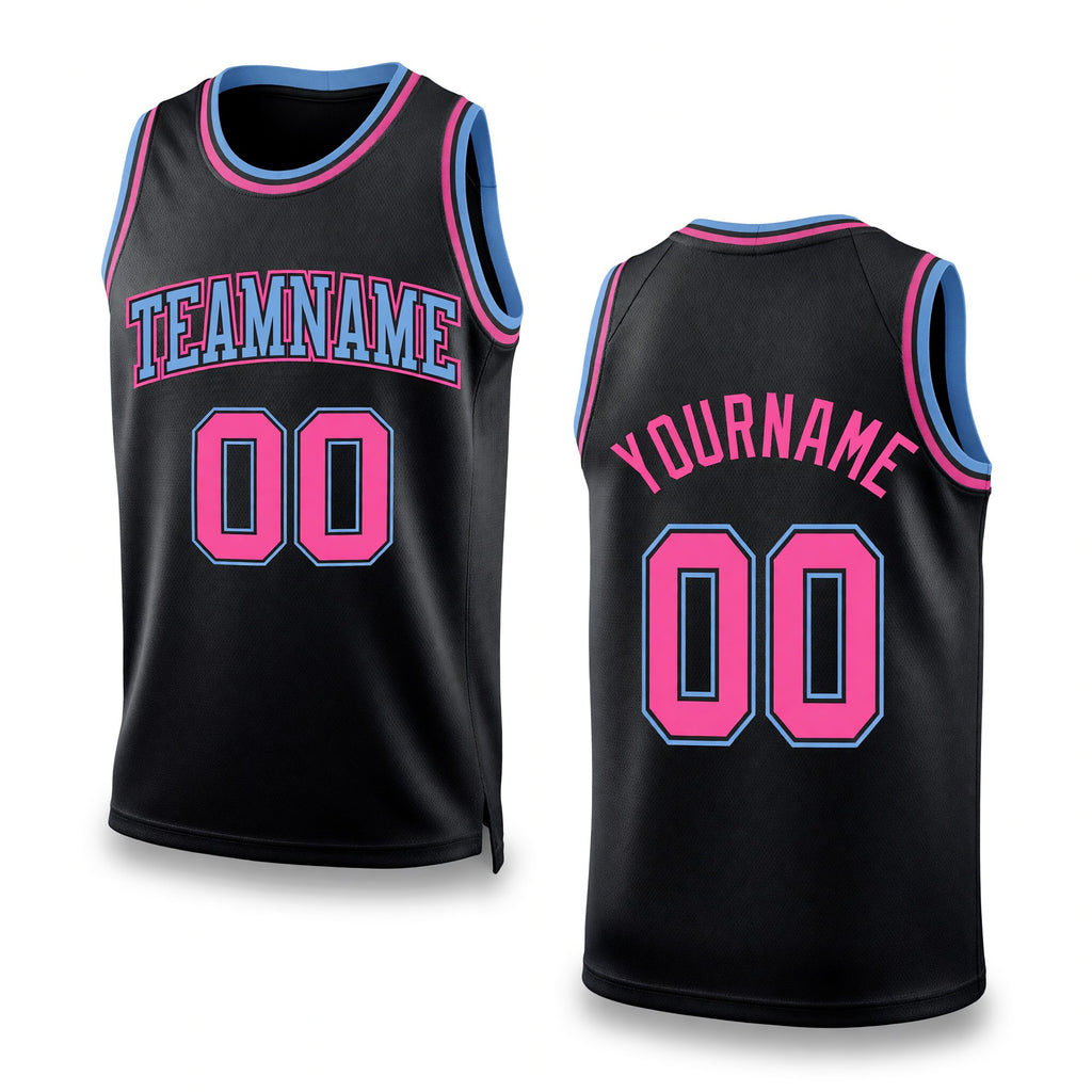 Custom Black Light Blue-Pink Authentic Throwback Basketball Jersey