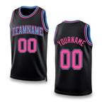 Custom Black Light Blue-Pink Authentic Throwback Basketball Jersey