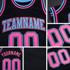 Custom Black Light Blue-Pink Authentic Throwback Basketball Jersey detail