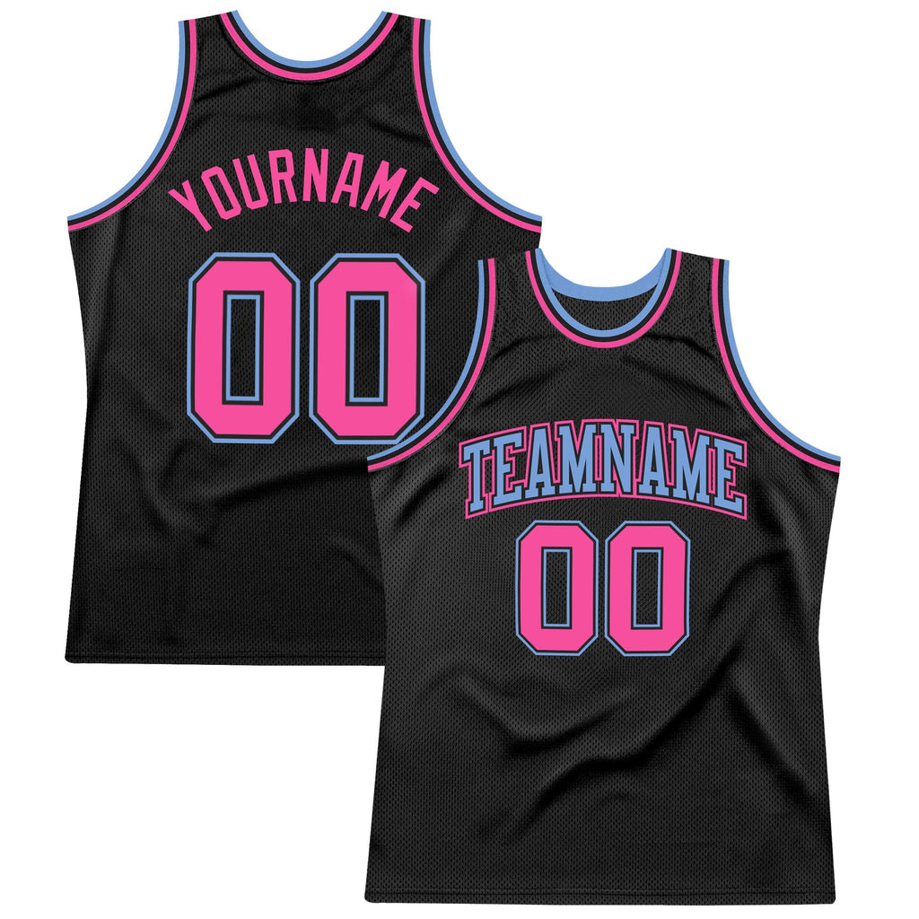 Custom Black Light Blue-Pink Authentic Throwback Basketball Jersey photo 1