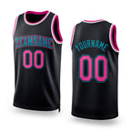 Custom Black Pink-Teal Authentic Throwback Basketball Jersey