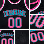 Custom Black Pink-Teal Authentic Throwback Basketball Jersey detail