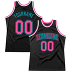 Custom Black Pink-Teal Authentic Throwback Basketball Jersey photo 1