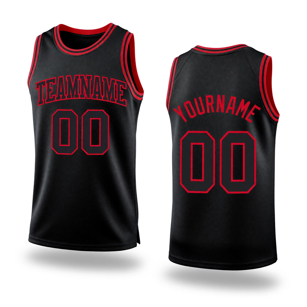 Custom Black Black-Red Authentic Throwback Basketball Jersey