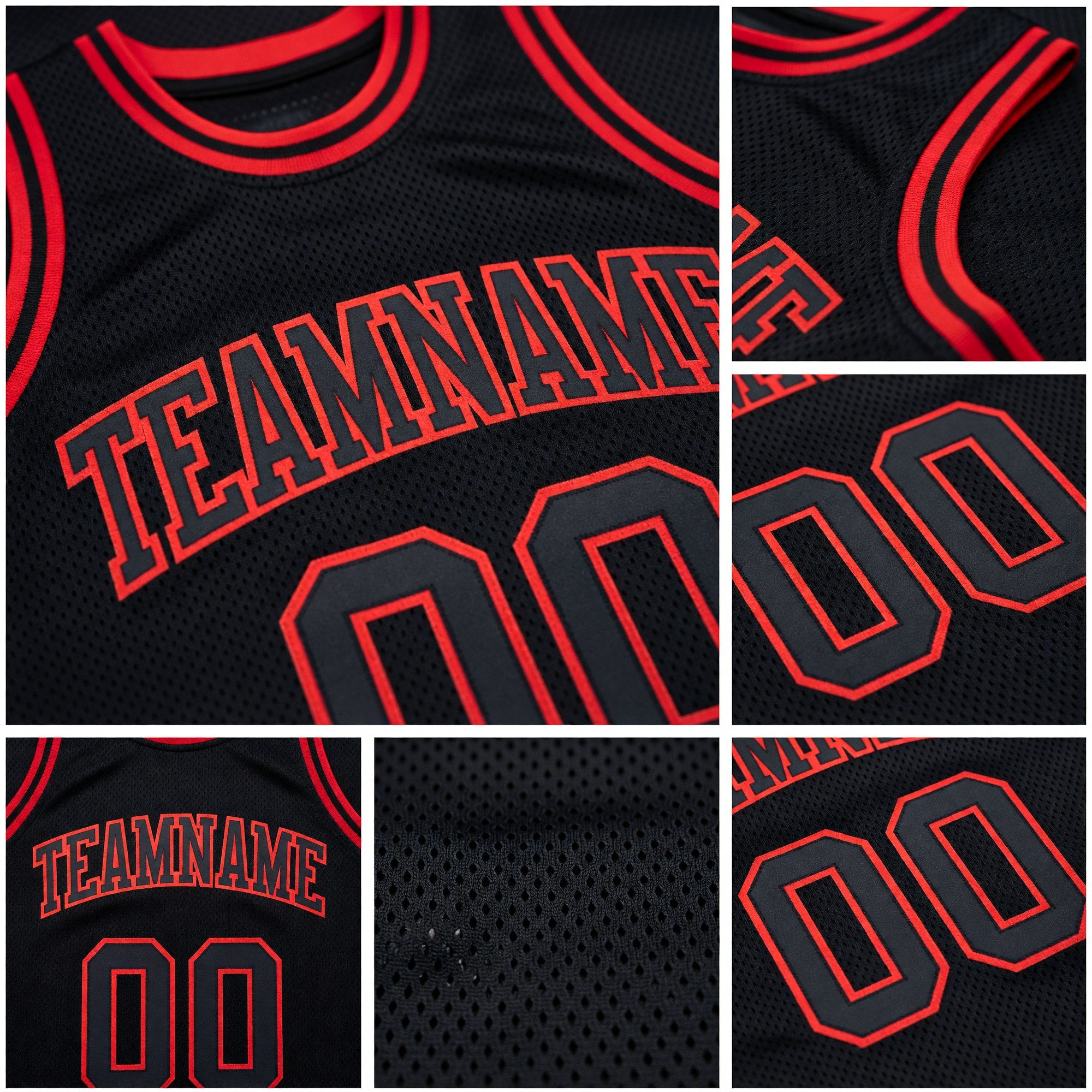 Custom Black Black-Red Authentic Throwback Basketball Jersey detail