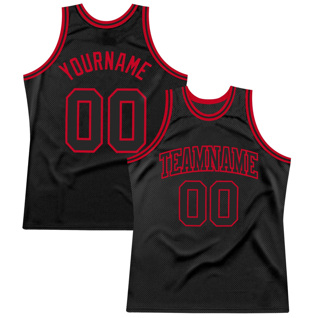 Custom Black Black-Red Authentic Throwback Basketball Jersey photo 1