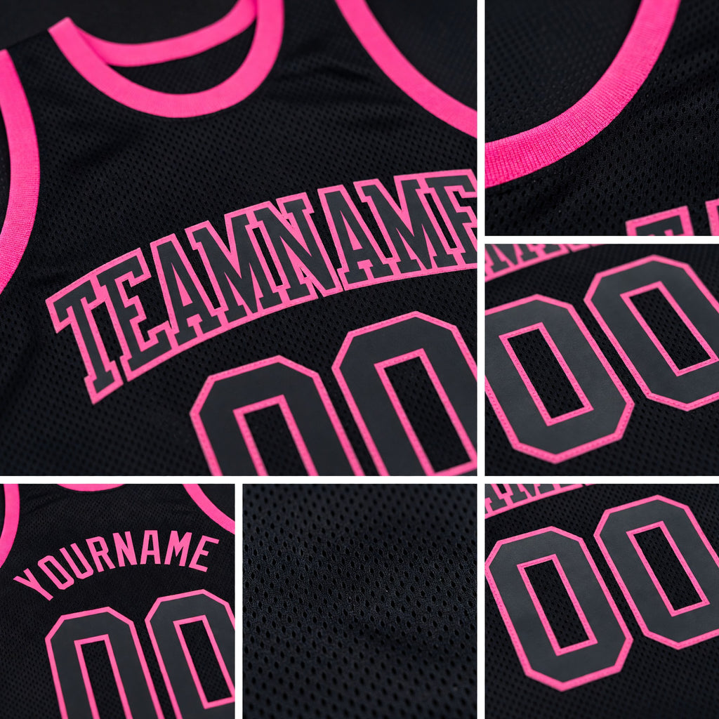 Custom Black Black-Pink Authentic Throwback Basketball Jersey detail