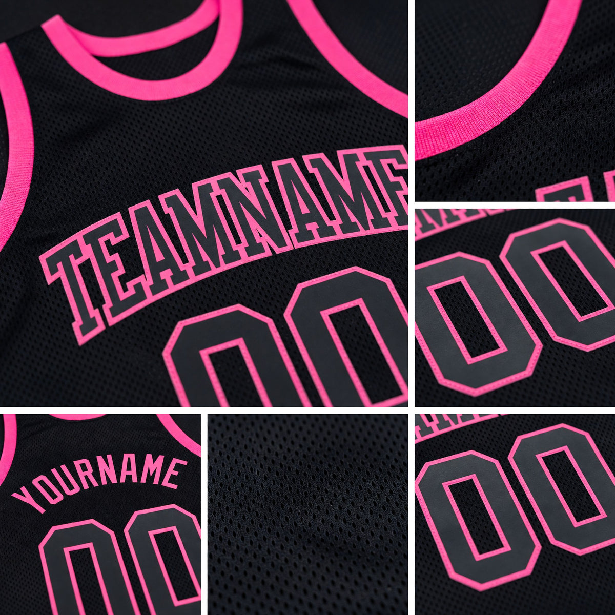 Custom Black Black-Pink Authentic Throwback Basketball Jersey detail