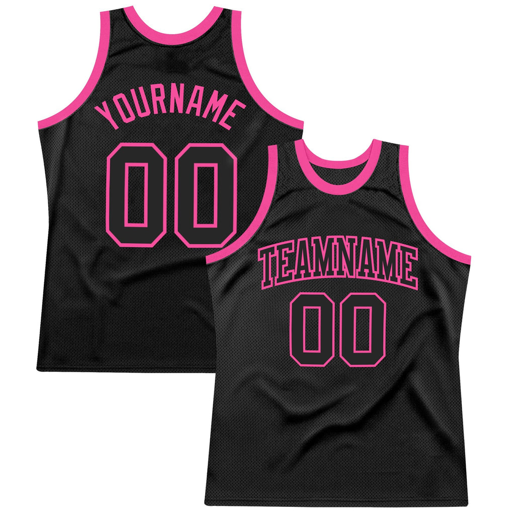 Custom Black Black-Pink Authentic Throwback Basketball Jersey photo 1
