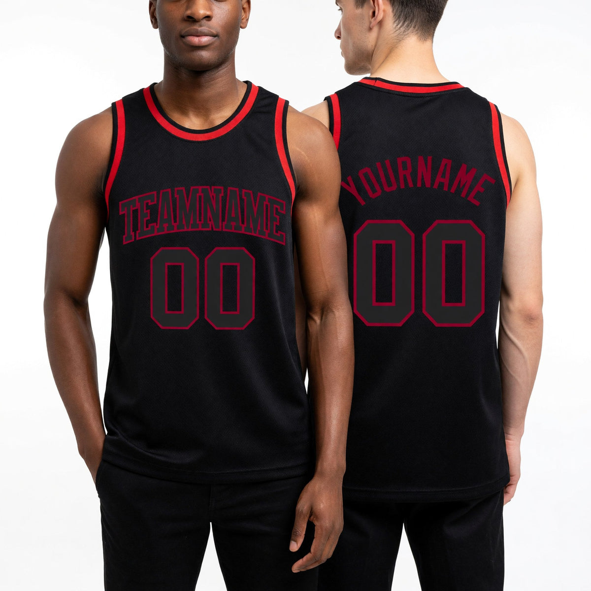 Custom Black Black-Maroon Authentic Throwback Basketball Jersey worn front and back