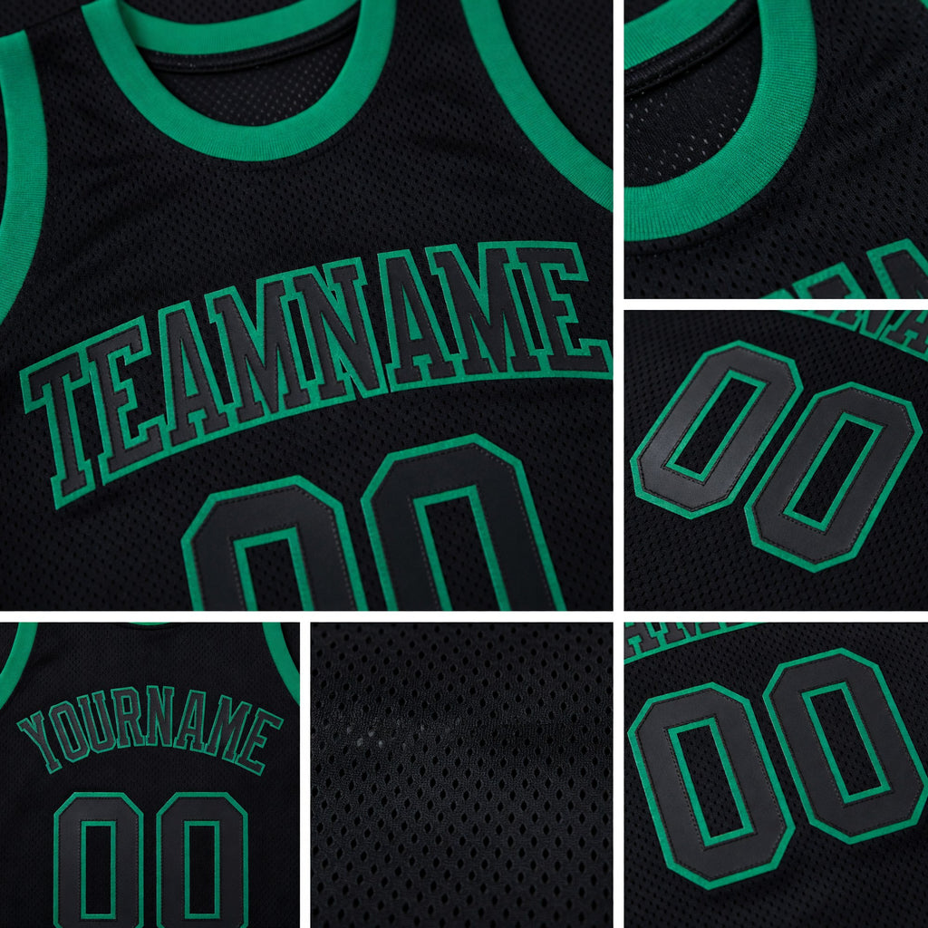 Custom Black Black-Kelly Green Authentic Throwback Basketball Jersey detail