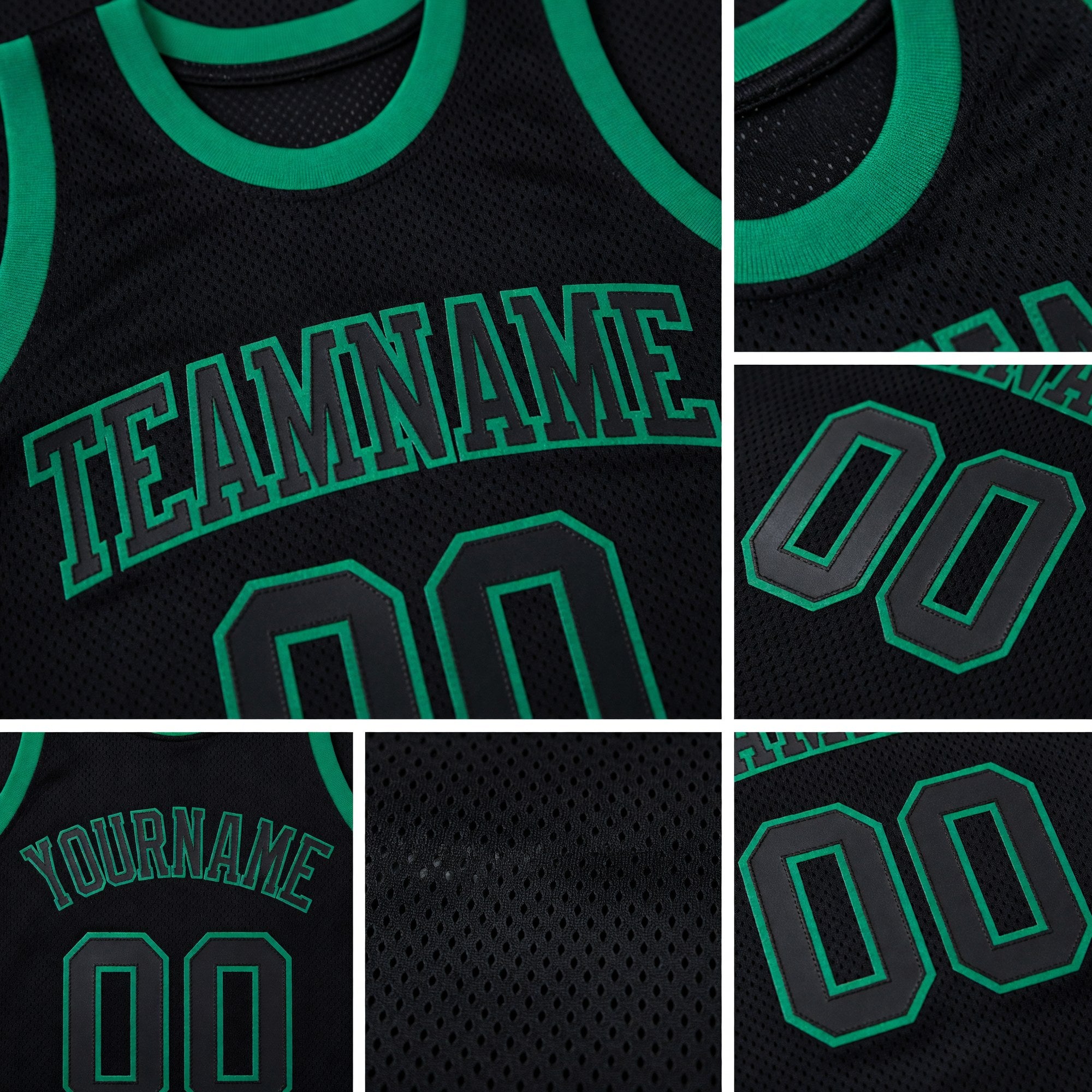 Custom Black Black-Kelly Green Authentic Throwback Basketball Jersey detail