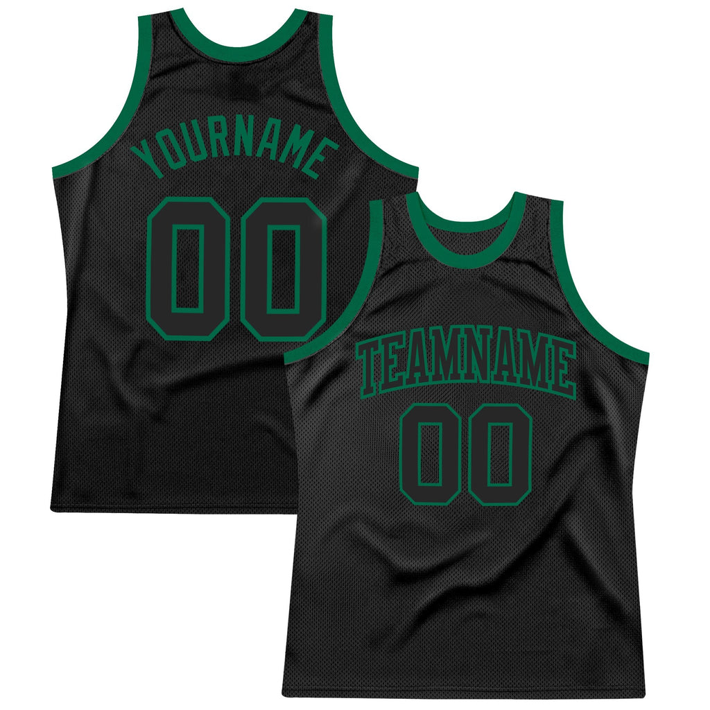 Custom Black Black-Kelly Green Authentic Throwback Basketball Jersey photo 1