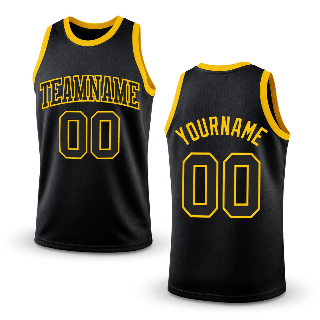 Custom Black Black-Gold Authentic Throwback Basketball Jersey