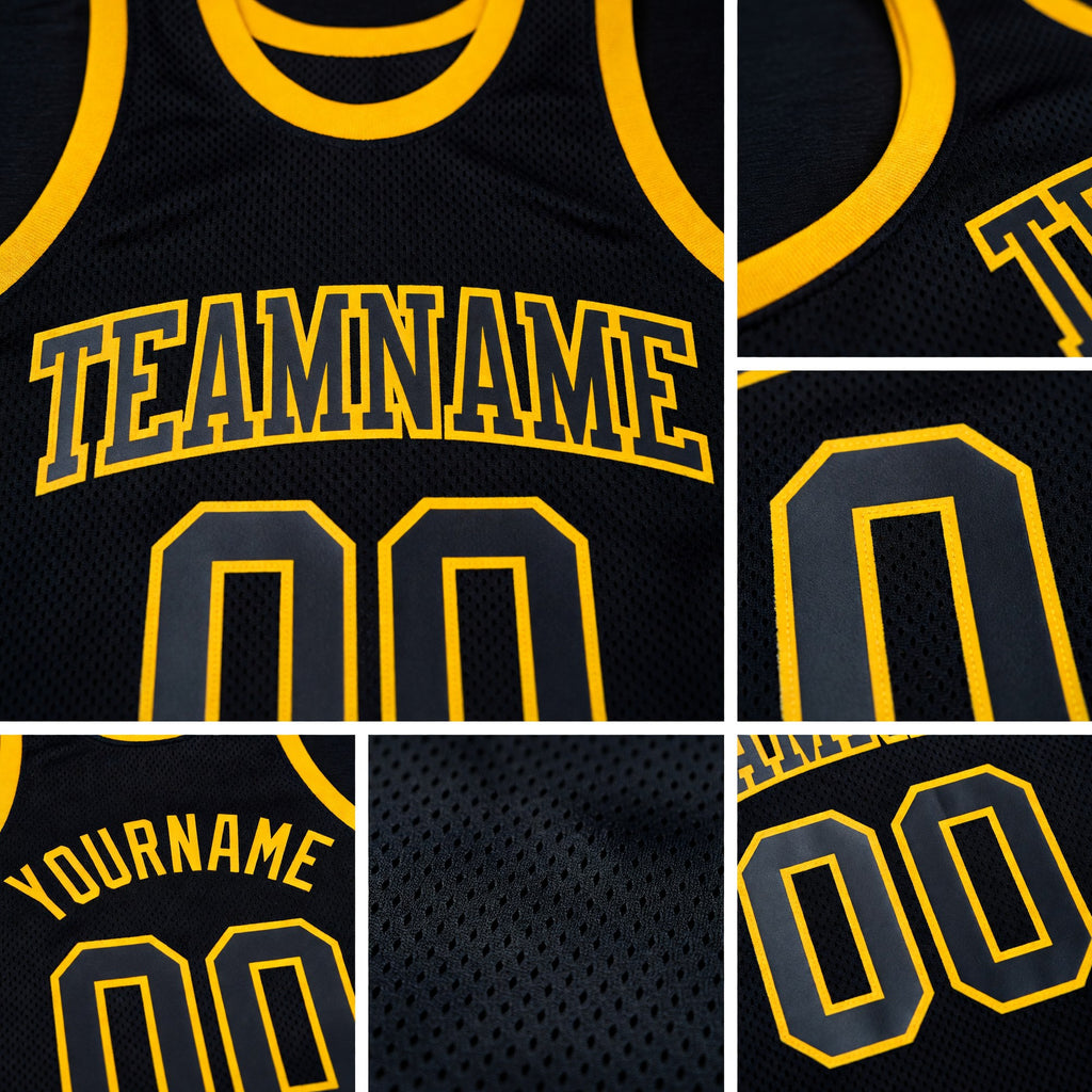 Custom Black Black-Gold Authentic Throwback Basketball Jersey detail