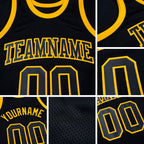 Custom Black Black-Gold Authentic Throwback Basketball Jersey detail