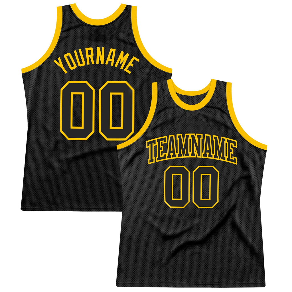 Custom Black Black-Gold Authentic Throwback Basketball Jersey photo 1